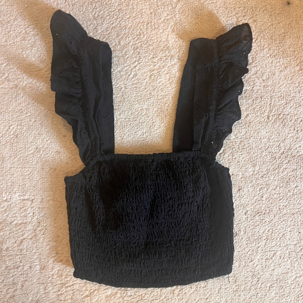 Misa Los Angeles Black Ruffled Top